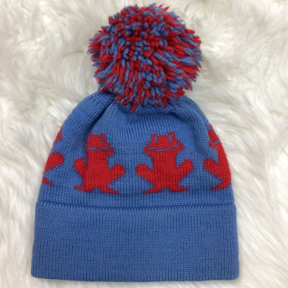 Vintage 100% Wool Beanie Frogs Toad Pom-pom CB Sports winter Ski hat Small